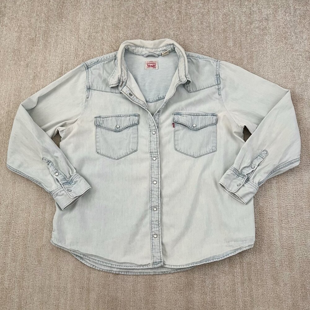 Levi’s Pearl Snap Western Blue Denim Long Sleeve Shirt Top XXL Cotton